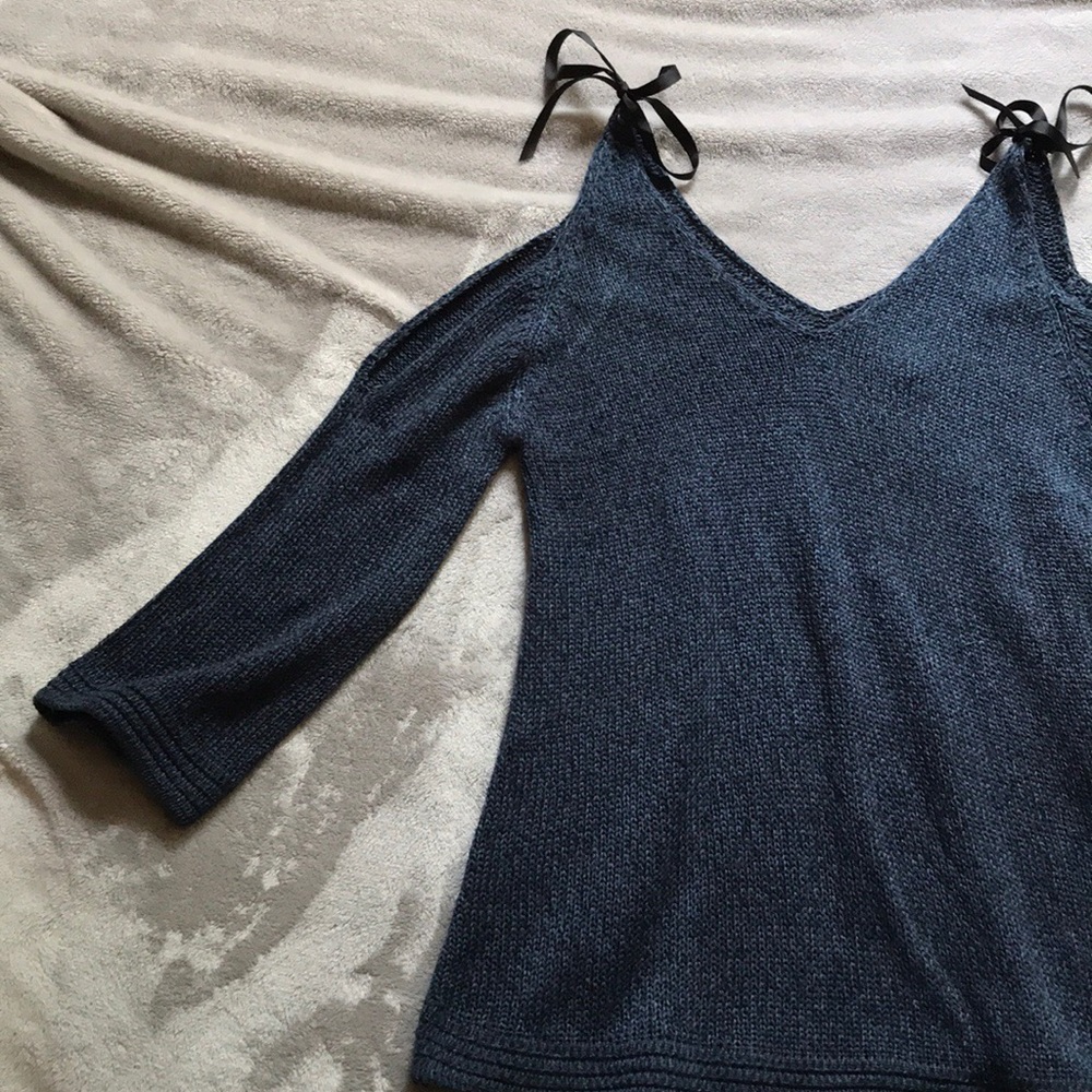 Lauren Conrad Dark Blue Sweater with Ribbon Ties